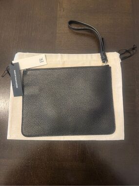 New Banana Republic Black Pebbled Leather Wristlet Pouch Clutch with Strap